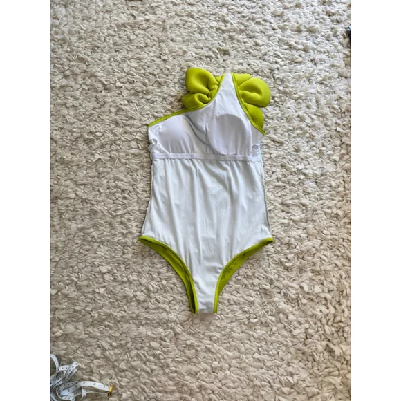 Women's Sporlike Lime Green One-Shoulder Floral One Piece Swimsuit M - Picture 8 of 10